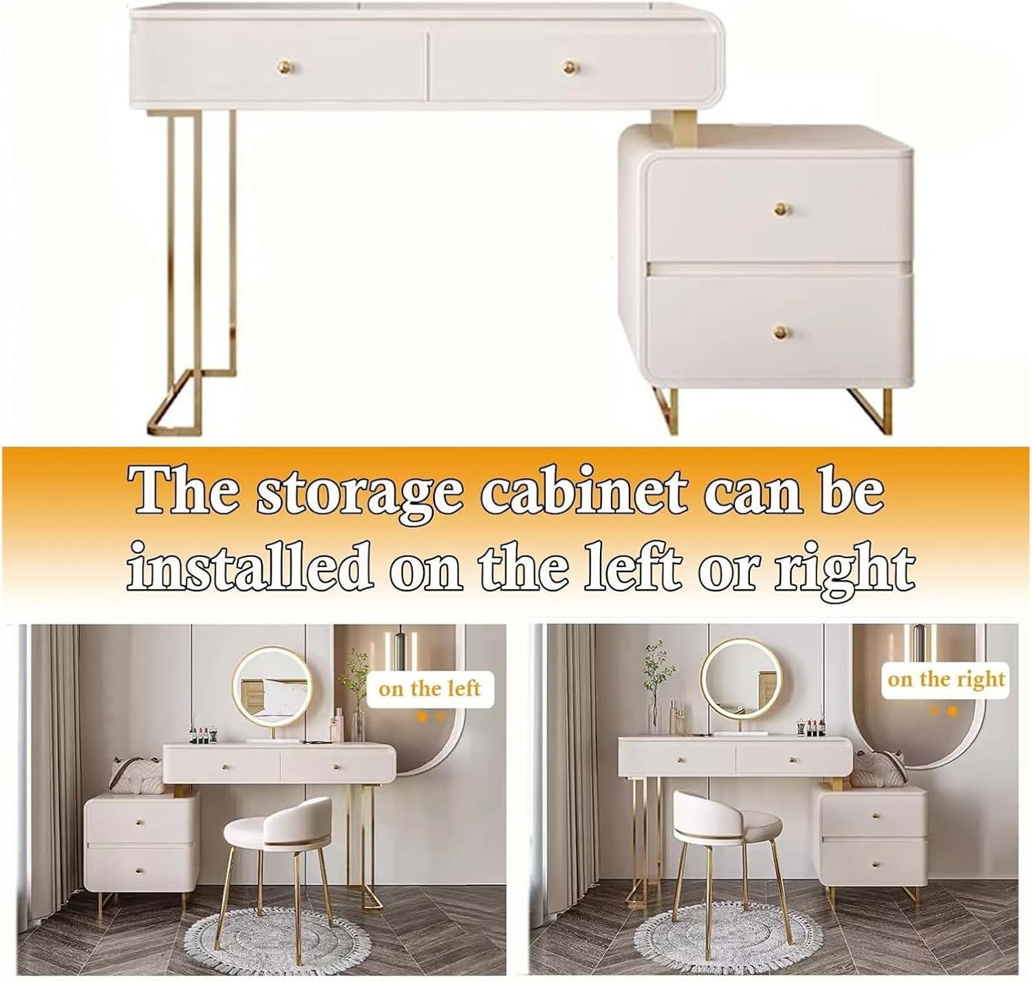Vanity Desk, Vanity Table, Dressing Table, Vanity Desk with Drawers and Chair, Makeup Table with Lighted Mirror Corner(31x16x31 inch)