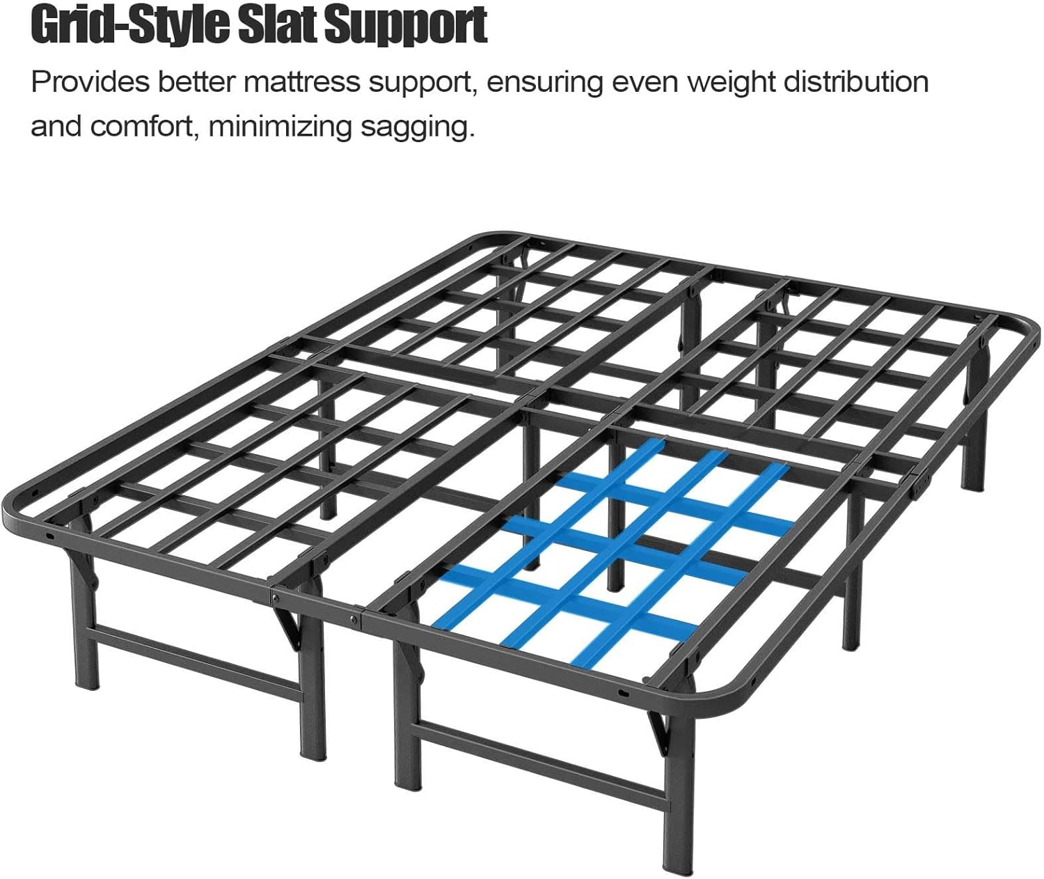 ZIYOO Heavy Duty Folding Bed Frame Queen Size, 16' High Sturdy Steel Slats Support for Mattress, Metal Platform Bed Frame Queen Size, No Box Spring Needed, Quick Assembly, Noise Free, Black