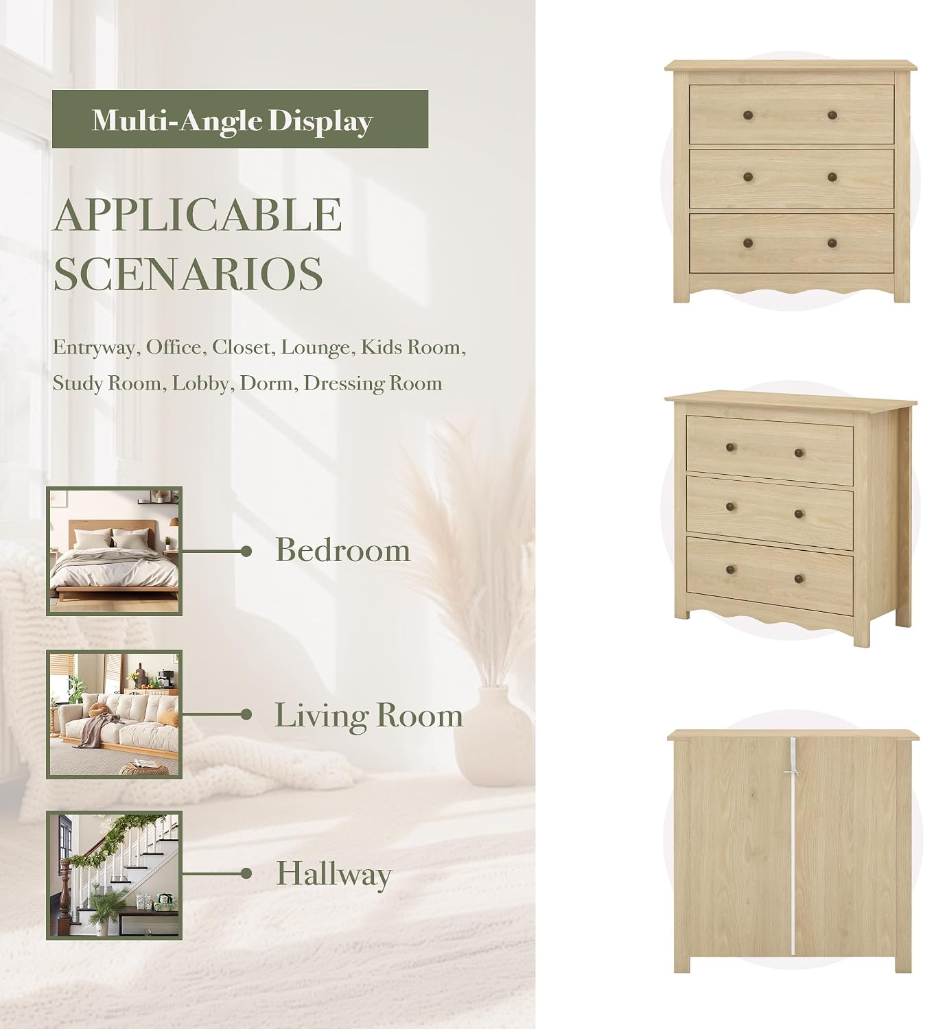 Oversized Dresser for Bedroom with 6 Drawers, Mid Century Modern Wooden Dresser Chest of Drawers with Handles, 3 Drawer Nightstand Set of 2, Storage Organizer for Bedroom, Living Room, Wood