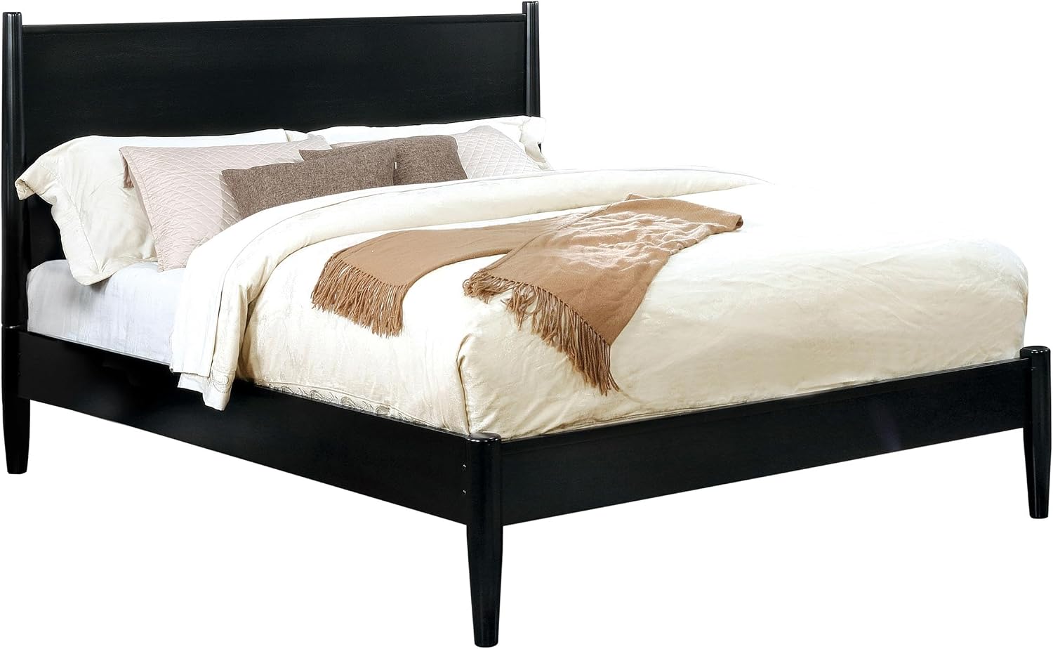 Furniture of America FOA Belkor 2-Piece Black Solid Wood Bedroom Set- King + Nightstand