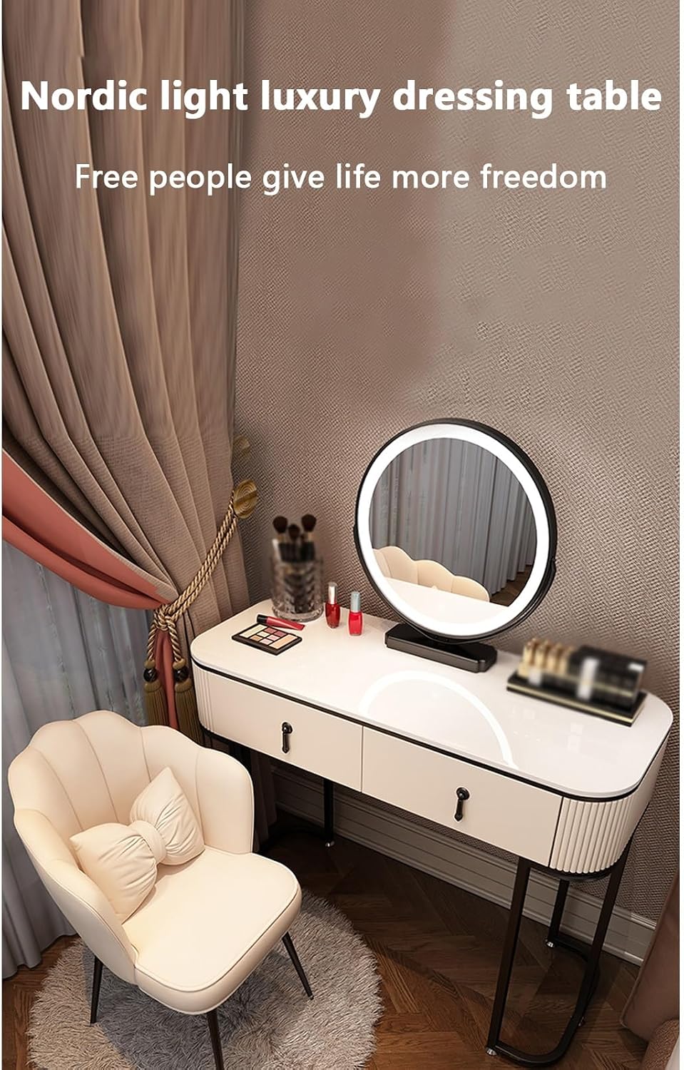 Vanity with Mirror Vanity Desk with Mirror Vanity Desk with Mirror and Lights Widened Storage Large Storage Capacity Curved Corners compartmentalized Storage Suitable for,A-70 * 40 * 76 cm