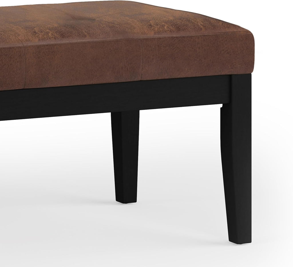 SIMPLIHOME Lacey Tufted Ottoman Bench - 41 inch Wide Upholstered Vegan Leather Rectangle Ottoman in Distressed Chestnut Brown, Contemporary Bench for Bedroom with Stitching Detail, Assembled