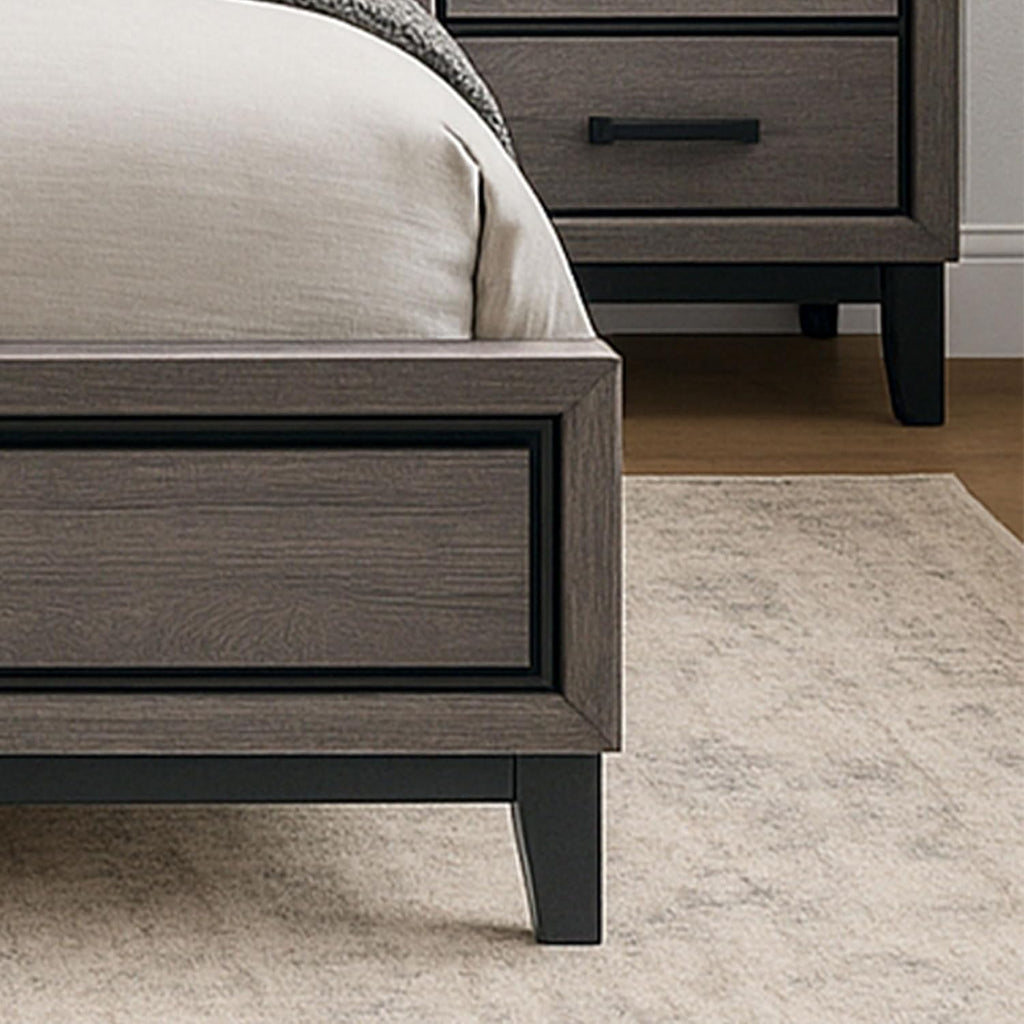 Kings Brand Furniture 2-Piece Deep Gray Finish with Tapered Legs & Matte Black Hardware Bedroom Set – Rustic Bedroom Furniture King Size Wood Bed Frame with 1 Nightstand