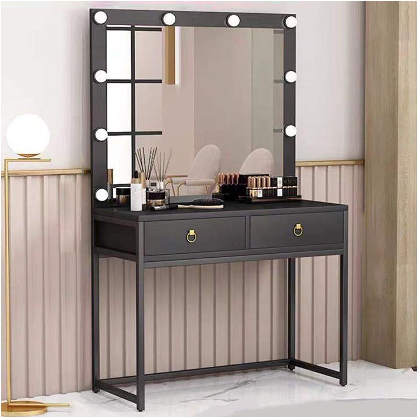 Makeup Desk，Modern Makeup Vanity Table，Set Cosmetics Dresser，Vanity Table with Mirror，Suitable for Bedrooms and Dressing Rooms.(Black,80cm/31.5in)