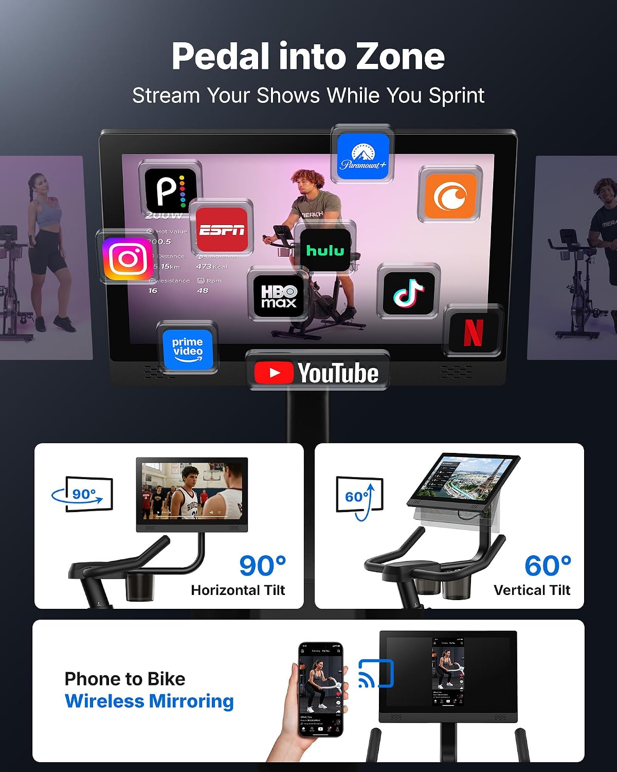 MERACH Exercise Bike, Brake Pad Stationary Bike with Exclusive App, Low Noise Indoor Cycling Bike with 300lbs Weight Capacity, Tablet Mount and Fitness Courses for Weight Loss