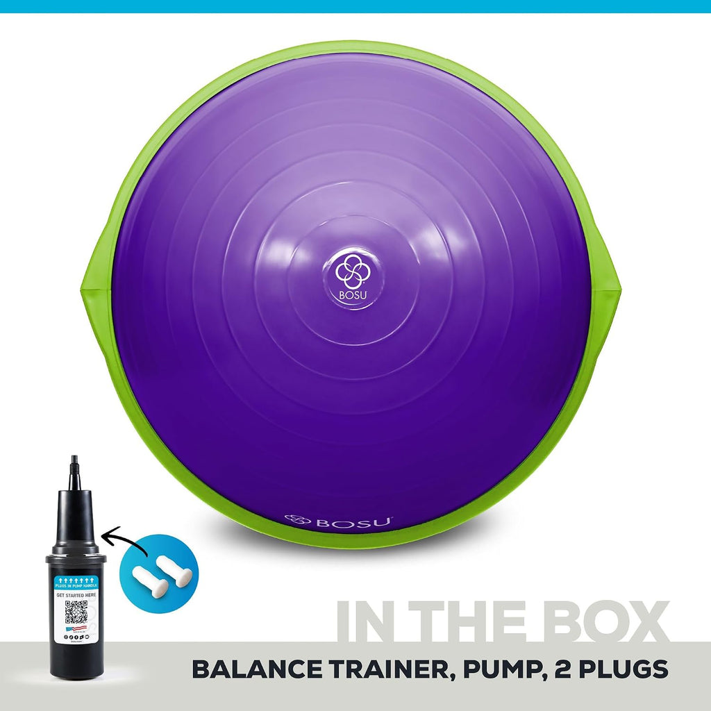 Bosu Balance Ball Exercise Trainer, Home Gym Equipment w/Guided Workouts & Pump, 26' Inflatable Fitness Platform for Strength Training, Standing, Balancing, and Core Workout