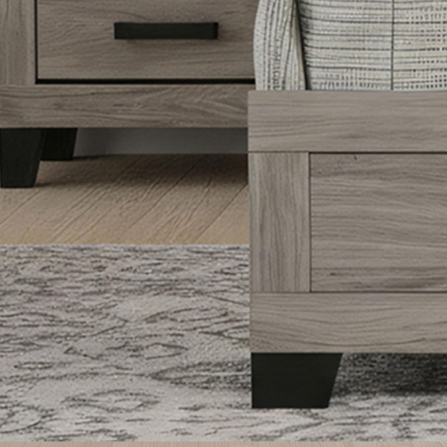 Kings Brand Furniture Napa Farmhouse 2-Piece Bedroom Set - Light Grey and Slim-Profile Design Wood Bed Frame with 1 Nightstand (King)