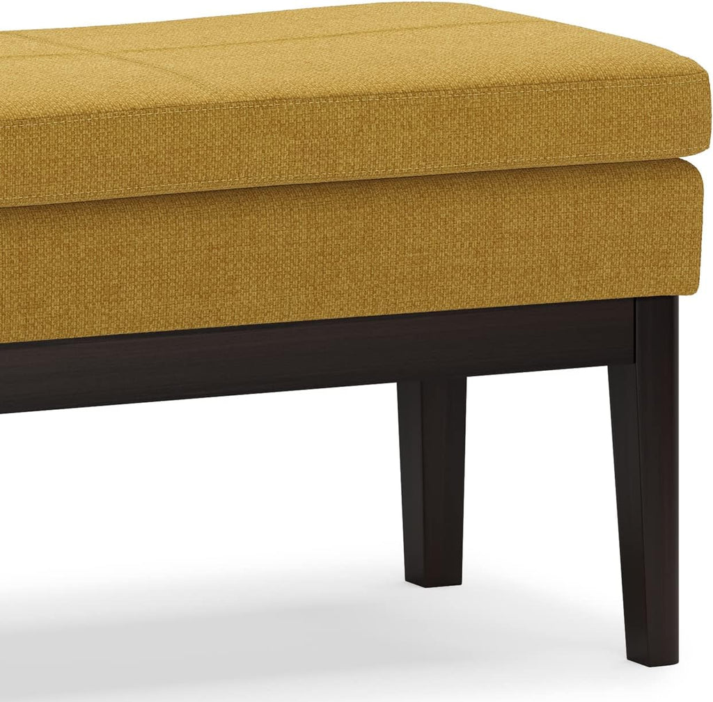 SIMPLIHOME Carlson Ottoman Bench - 45 inch Wide Upholstered Vegan Leather Rectangle Ottoman in Marigold, Mid Century Modern Bench for Bedroom, Entryway or Living Room with Padded Seat