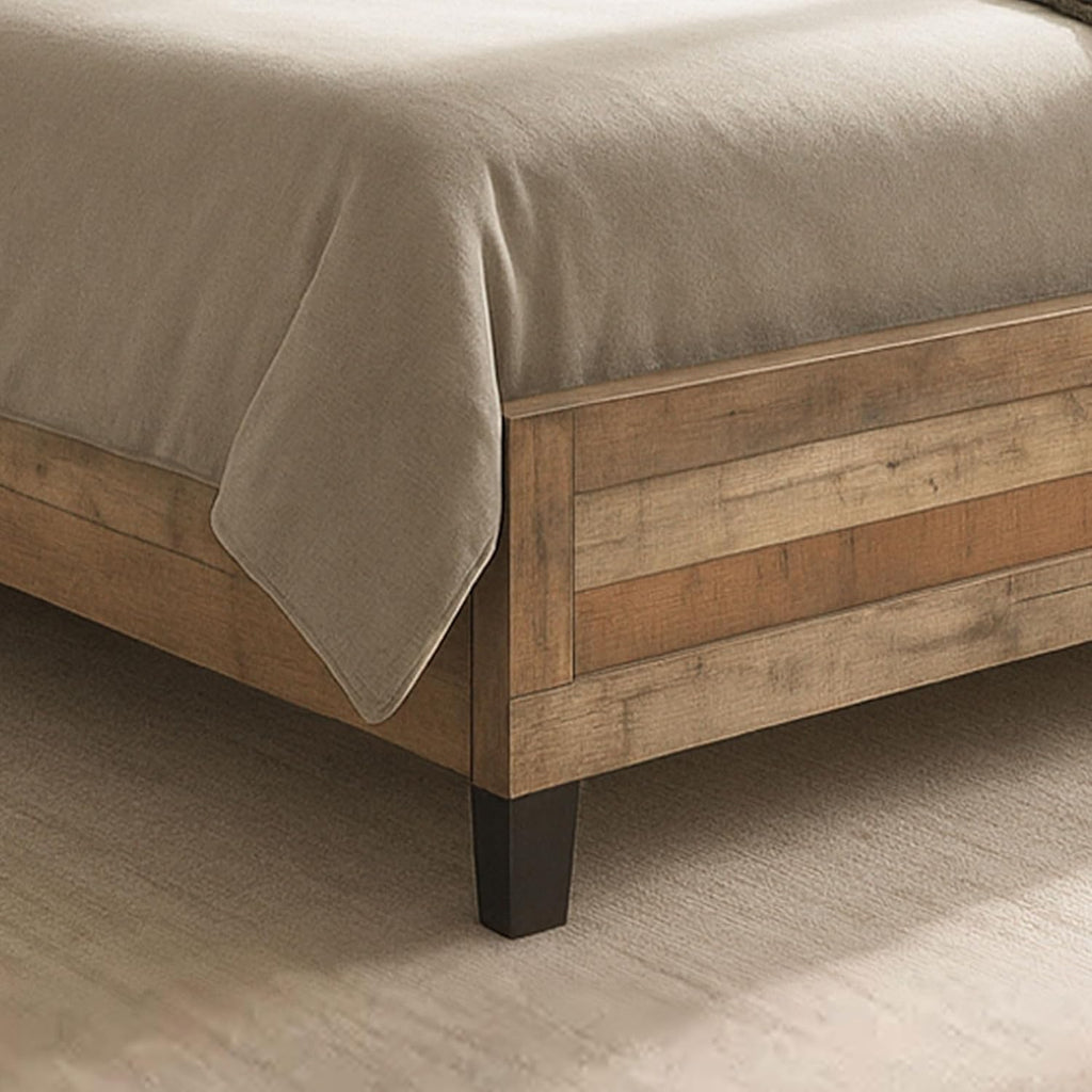 Kings Brand Furniture 2-Piece Antique Natural Bedroom Set – Wood Bed Frame and 1 Night Stand (Queen)