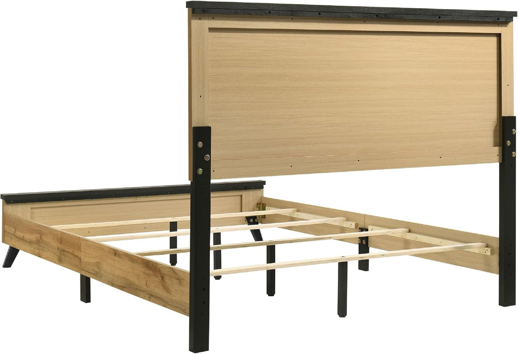Benzara Wemy 4 Piece King Size Bed Set, Rustic Brown Pine Wood, Tapered Legs