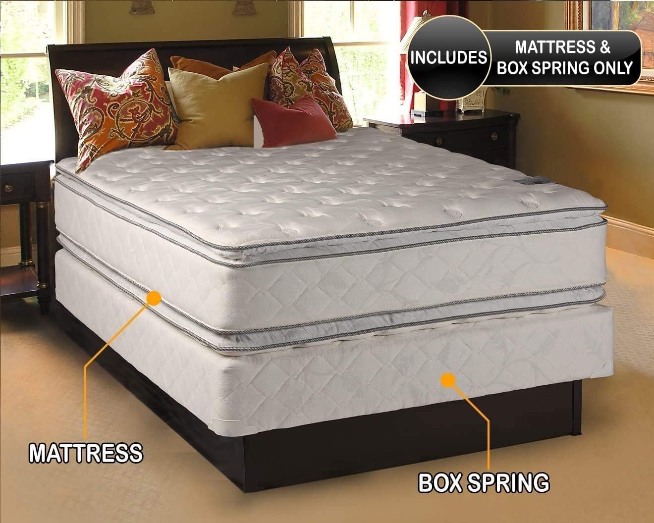 DS Solutions USA Hollywood Gentle Plush Two-Sided King Size Mattress Set with Metal Bed Frame - PillowTop, Spine Support, Sleep System with Enhanced Cushion Support, Longlasting