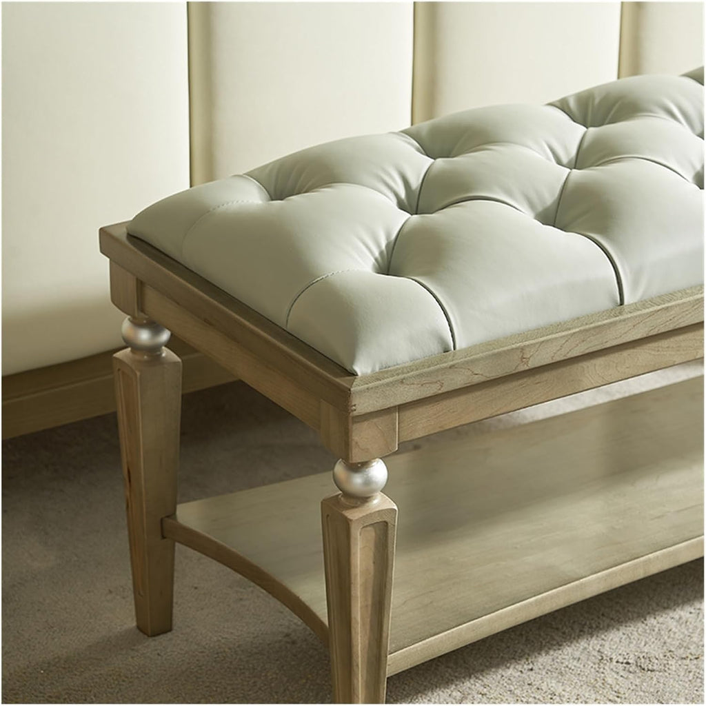 End of Bed Bench Upholstered Bench,Bedroom Bench for End of Bed, Dining Bench Entryway Shoe Bench with Button Tufted Padded Seat for Living Room, Vanity Bench Foot-Stool with Carved Wood Legs, Gray En