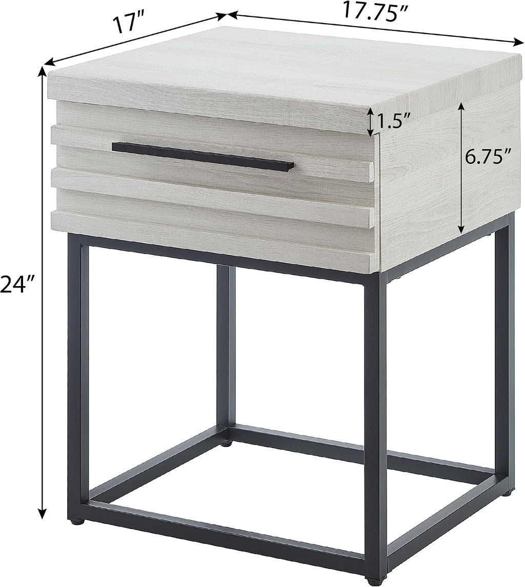Roundhill Furniture Astral 3-Piece Upholstered Bedroom Set, Tufted Wingback Bed with Two White Nightstands, Queen