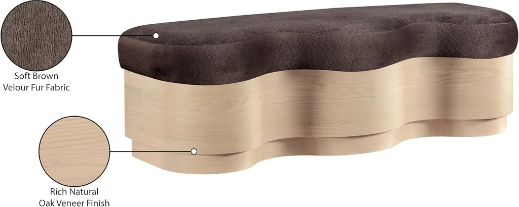 Meridian Furniture Savoy Brown Velour Fur Fabric Bench