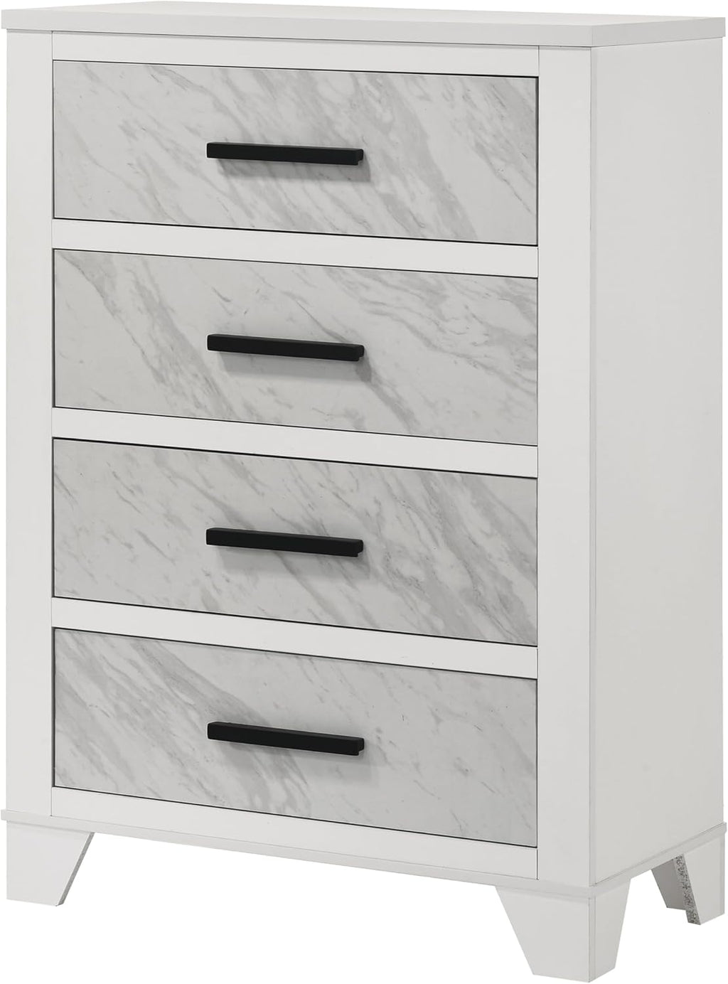 Furniture of America Anton Modern Solid Wood 3-Piece Bedroom Set with Faux Marble Headboard Bed, Metal Center Glide on Nightstand and Chest, Box Spring Needed for Bedroom, Guest Room, Full, White
