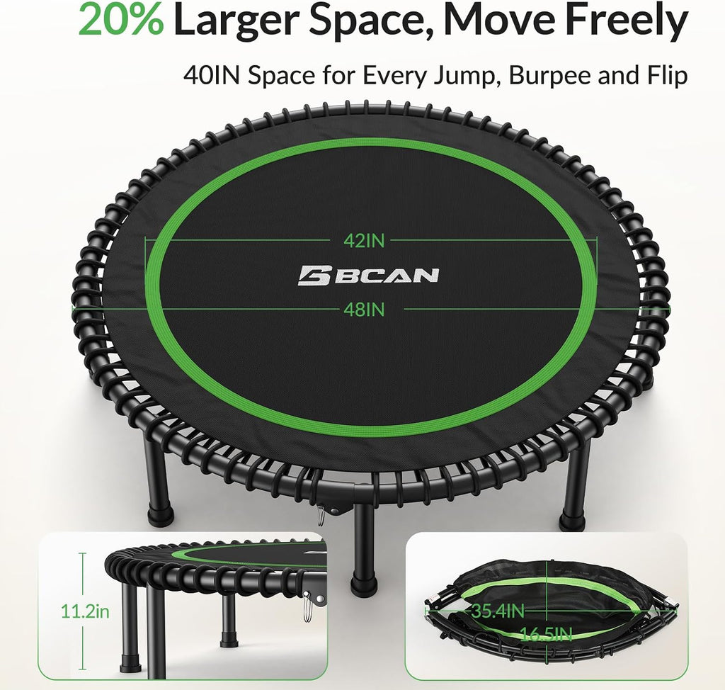 BCAN 450/550LBS Mini Rebounder Trampoline for Adults, 40'/48' Foldable Fitness Trampoline with Bungees, Quiet & Stable Exercise Trampoline Indoor/Home/Garden (BT2, Without Handle)