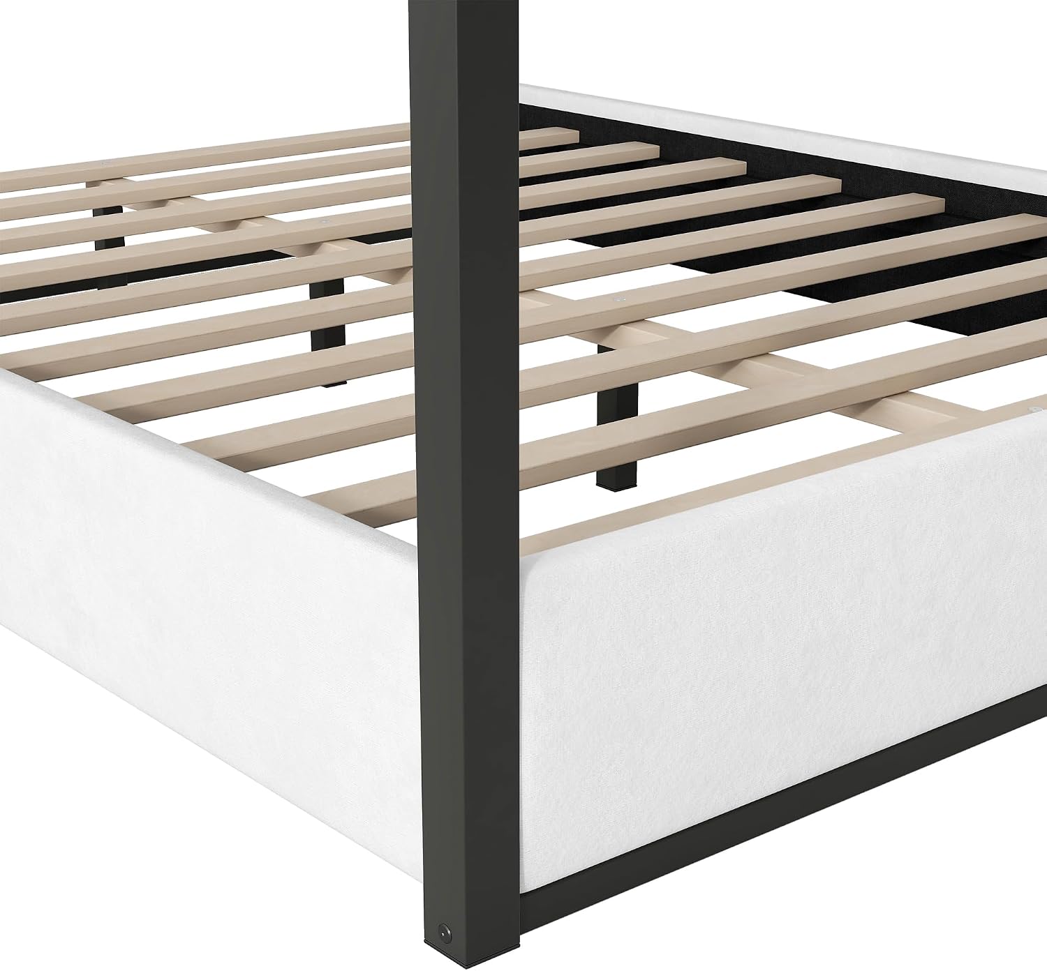 Upholstery Canopy Platform Bed with Headboard and Metal Frame for Bedroom,No Spring Box Needed (Black+White, Queen (U.S. Standard))