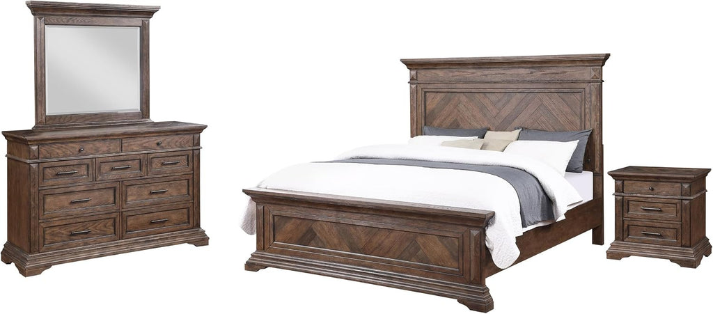 New Classic Mar Vista 4-Piece Wood King Bedroom Set with Nightstand in Walnut