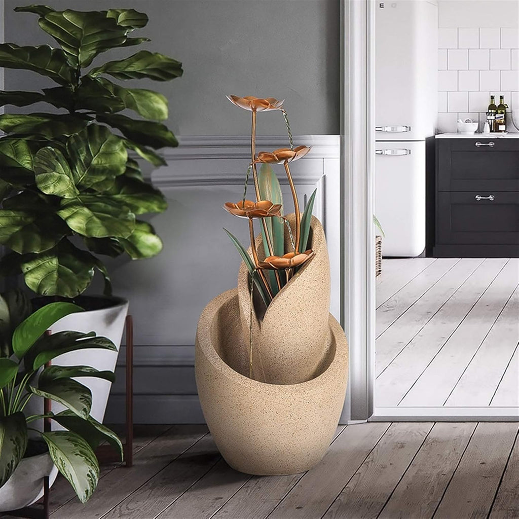 Tabletop Water Fountain Tiered Copper Flowers Modern Decorative Fountain Indoor or Outdoor Floor Water Fountain 28.7' High Cascading for Yard Garden Patio Deck Home Home Decor