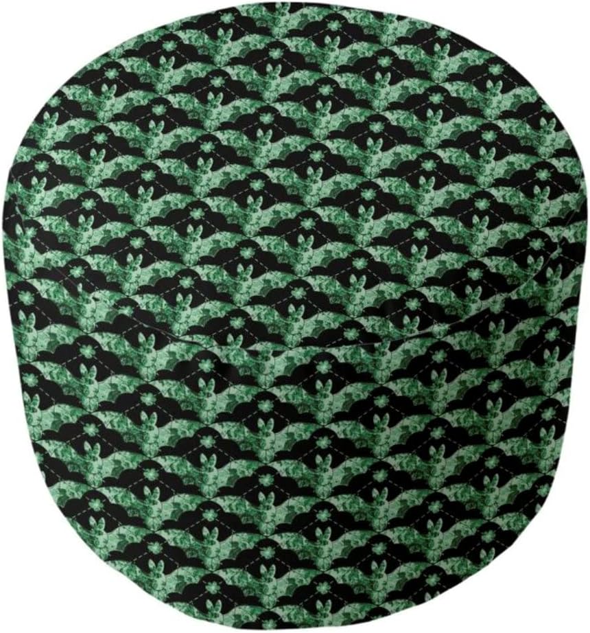 Stylish 20'' Wide Round Geometric Printed Cube Ottoman Create A Bold Statement in The Livingroom | UV, Scratch & Fade Resistant Vanity Stool Super Soft Extra Plush Comfy Bench Black Green Color