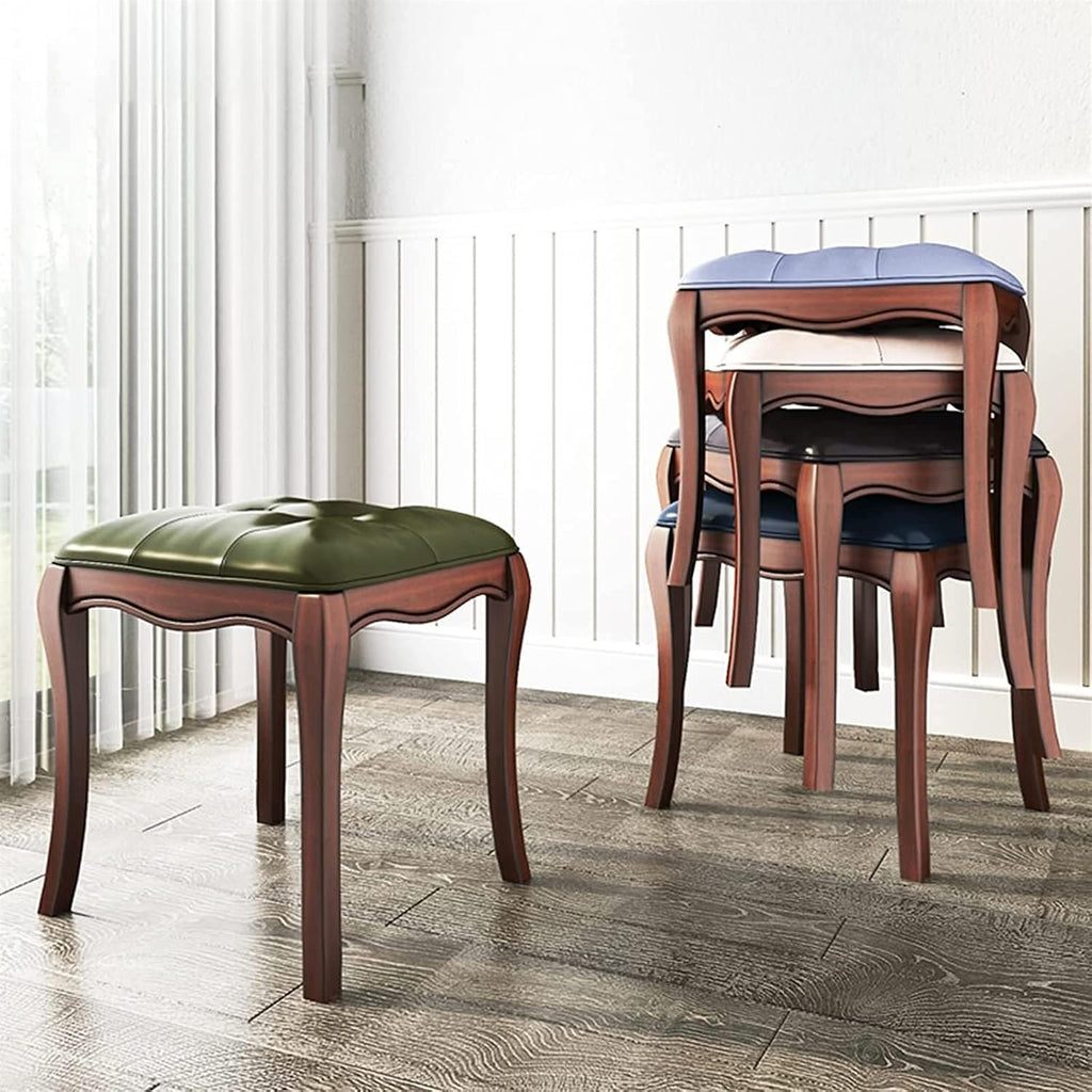 Vanity Bench with Padded Cushion, Vanity Chair Wooden Dressing Stool Piano Stool Guzheng Stool Simple Dining Stool Rubber Wood Frame(Brown)