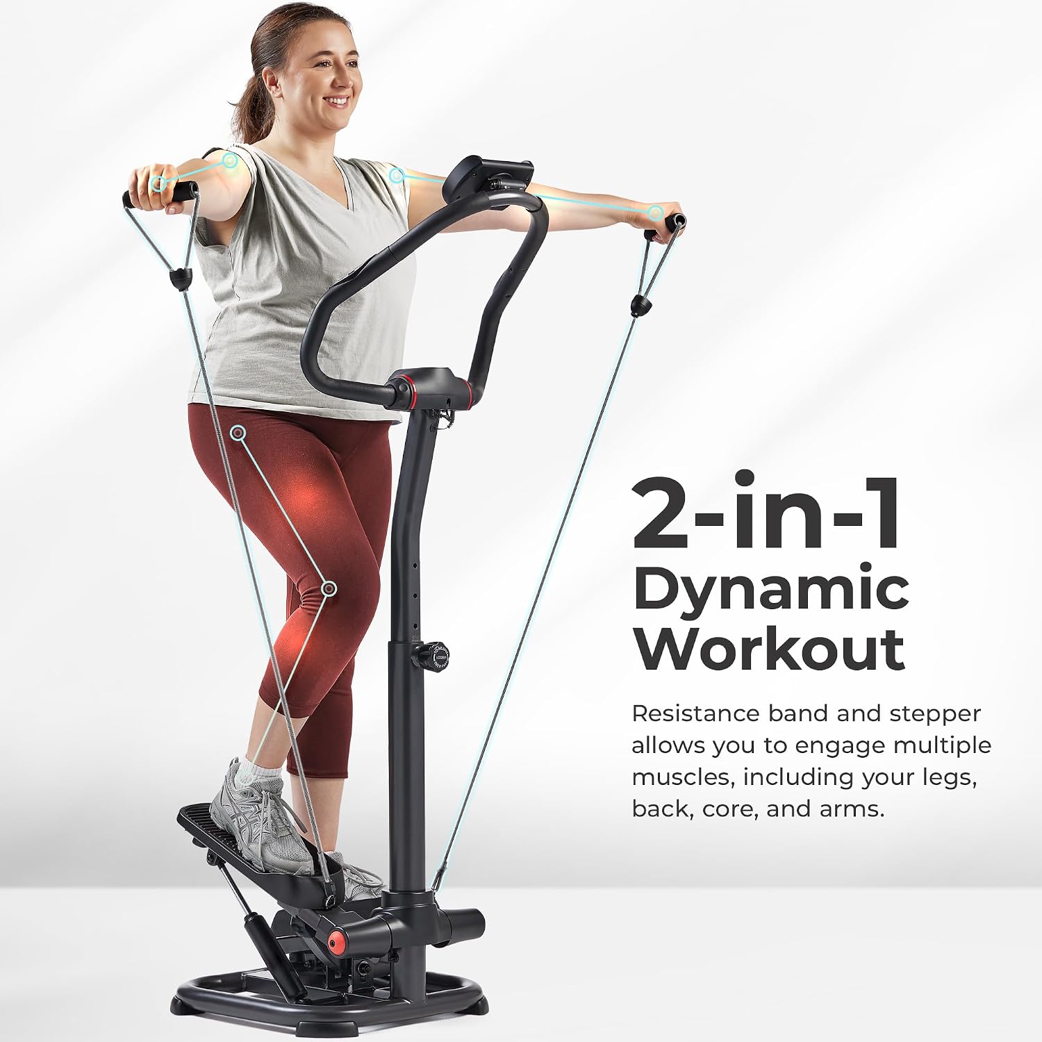 Sunny Health & Fitness Smart Stair Stepper Machine for Home Workouts with Handlebar, Resistance Bands, Bluetooth & SunnyFit App, Space-Saving Low-Impact Cardio Stepper