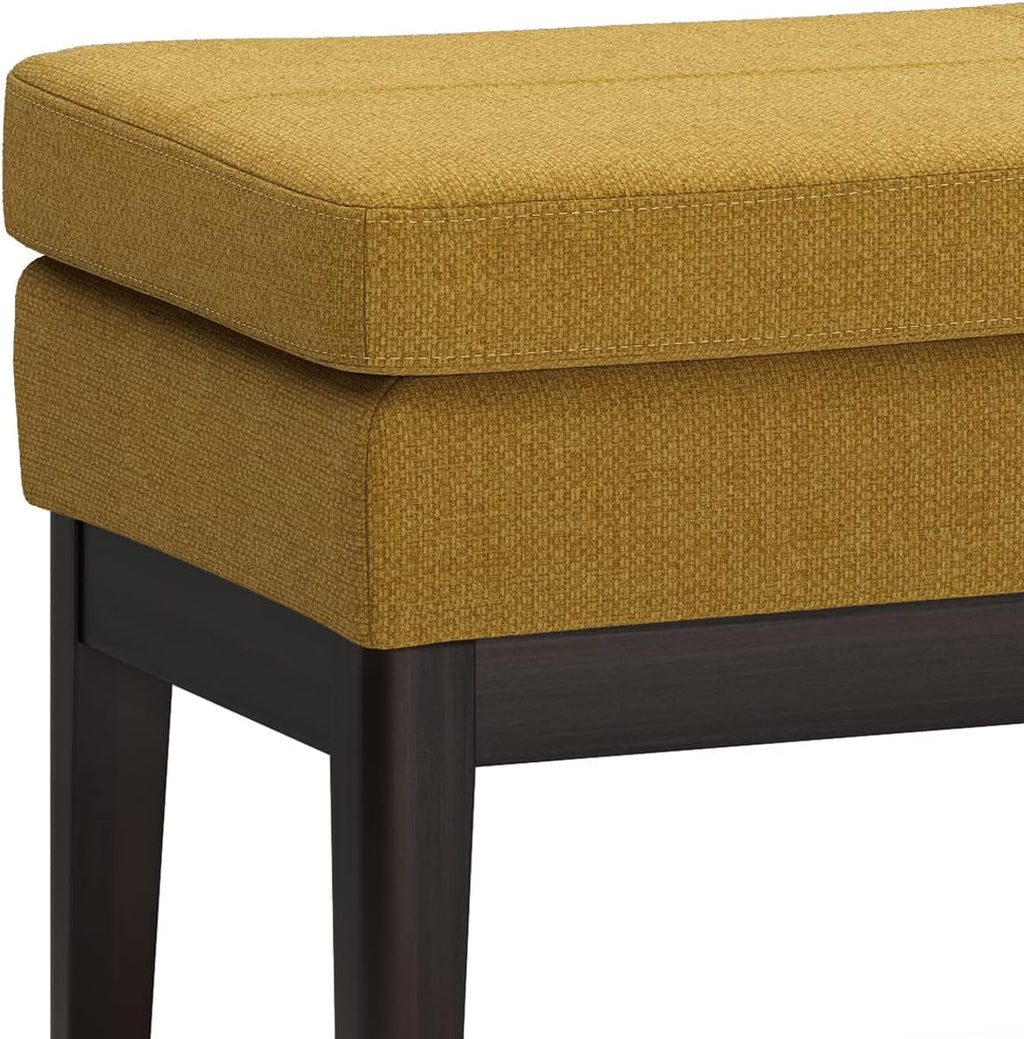 SIMPLIHOME Carlson Ottoman Bench - 45 inch Wide Upholstered Vegan Leather Rectangle Ottoman in Marigold, Mid Century Modern Bench for Bedroom, Entryway or Living Room with Padded Seat