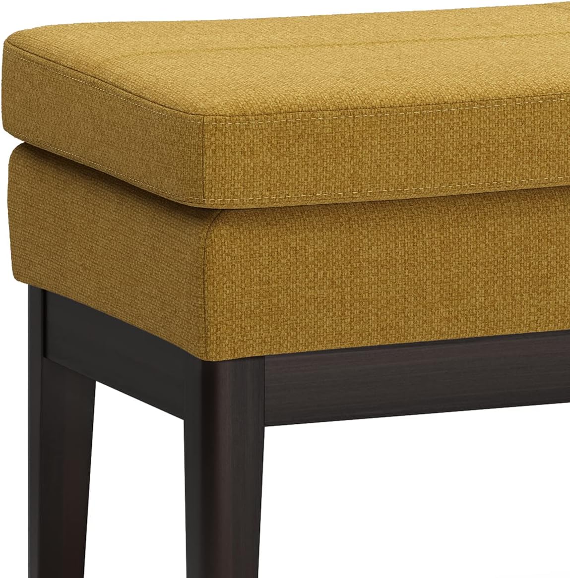 SIMPLIHOME Carlson Ottoman Bench - 45 inch Wide Upholstered Vegan Leather Rectangle Ottoman in Marigold, Mid Century Modern Bench for Bedroom, Entryway or Living Room with Padded Seat
