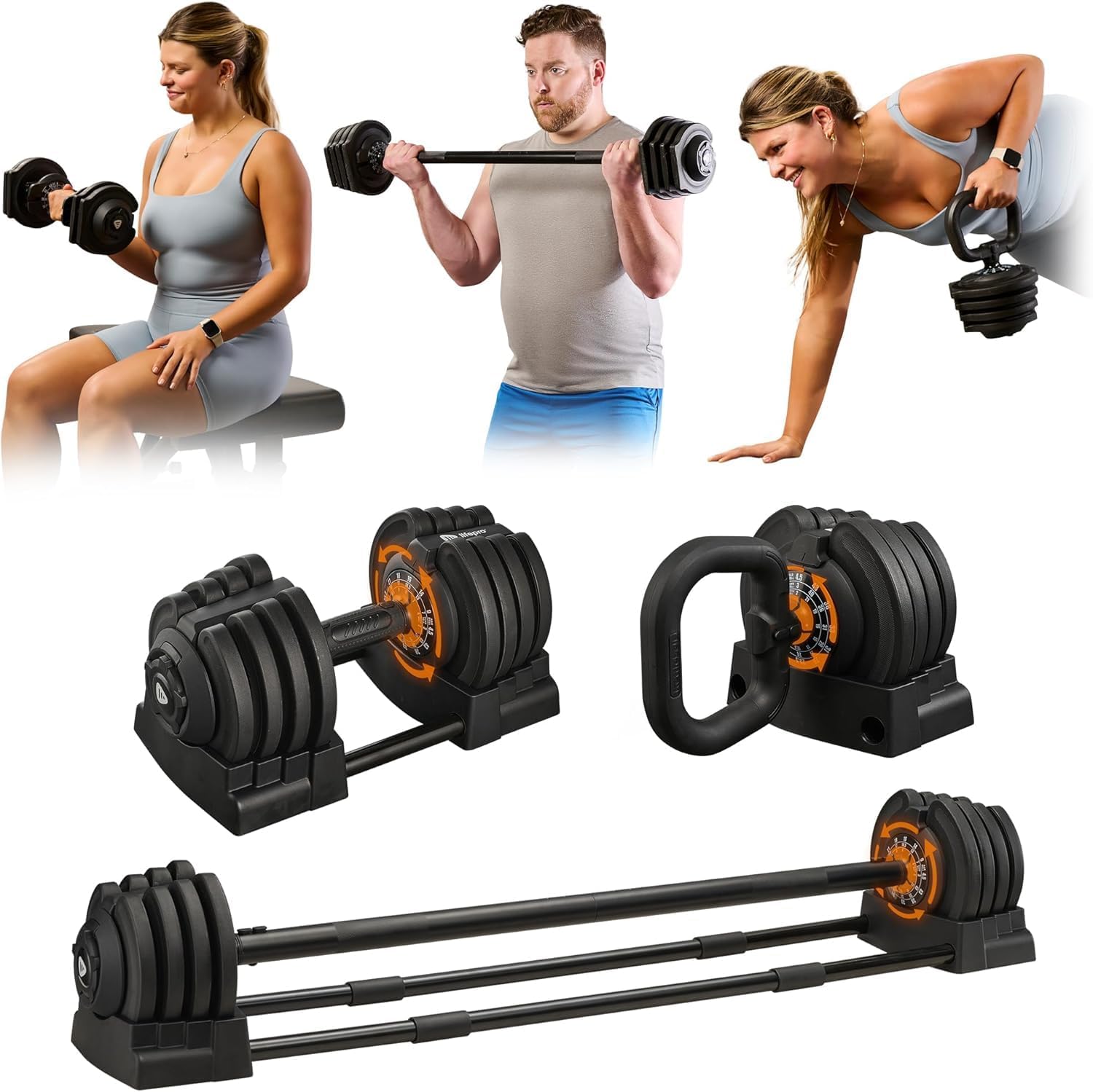 Lifepro Adjustable Dumbbells Set – Quick Adjustment, Anti Slip Handle – Space Saving & Strength Training Weights for Home Gym Exercise & Fitness
