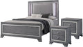 Furniture of America Zenka Wood Frame 3-Piece Bedroom Set, California King-Size Bed with Lighted & Padded Headboard and 2-Drawer Nightstand, Felt-Lined Top Storage, Box Spring Required, Light Gray