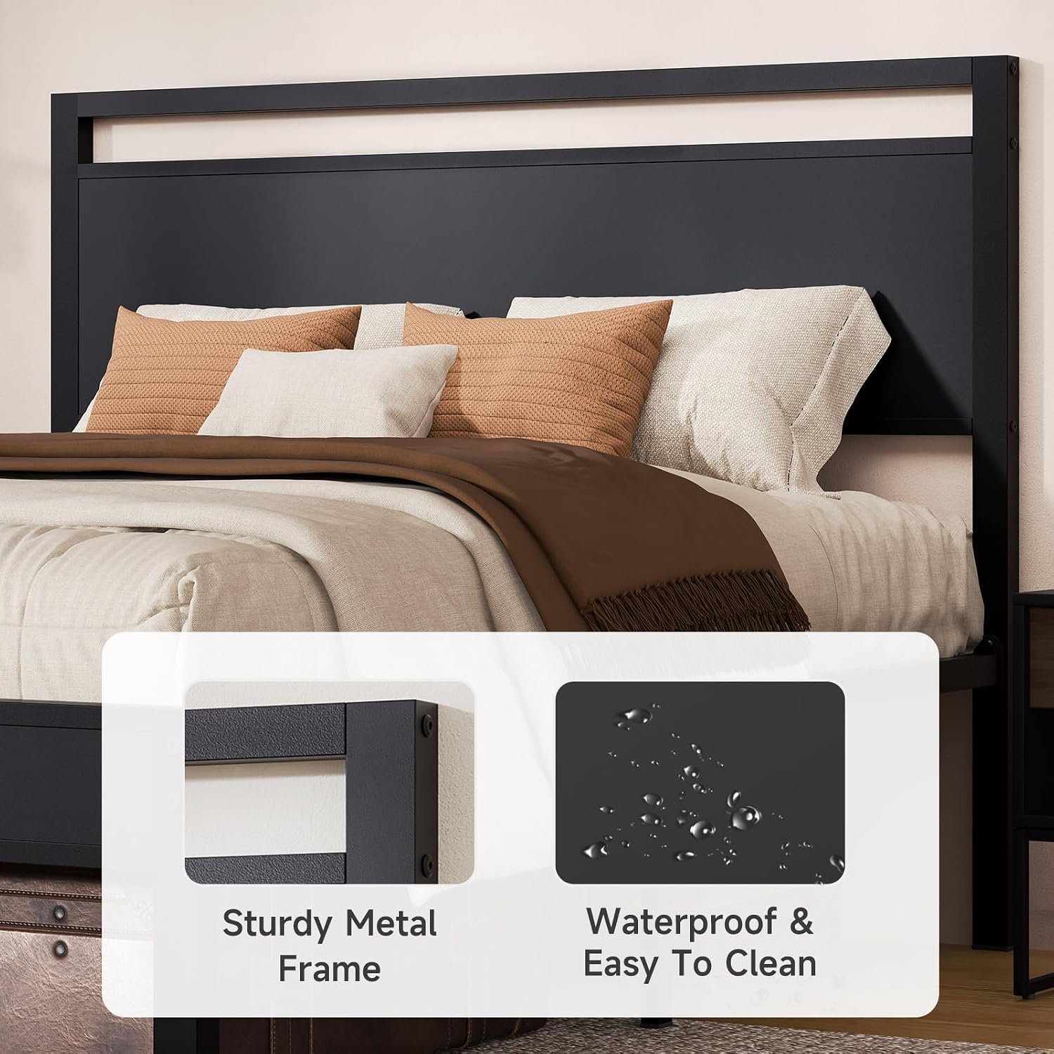 Z-hom Upgraded King Size Bed Frame, Heavy Duty Metal Sturdy King Bed Frame with Modern Wood Headboard & Footboard, Stable Platform Bed Furniture Bed Storage, No Noise, No Box Springs, Black