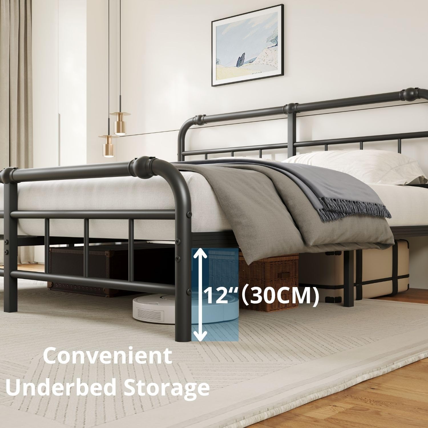 ZIYOO King Bed Frame with Headboard and Footboard, 14 Inch Heavy Duty Metal Platform Bed, 1500 lb Weight Capacity, No Box Spring Needed, Noise Free Easy Assembly, Black