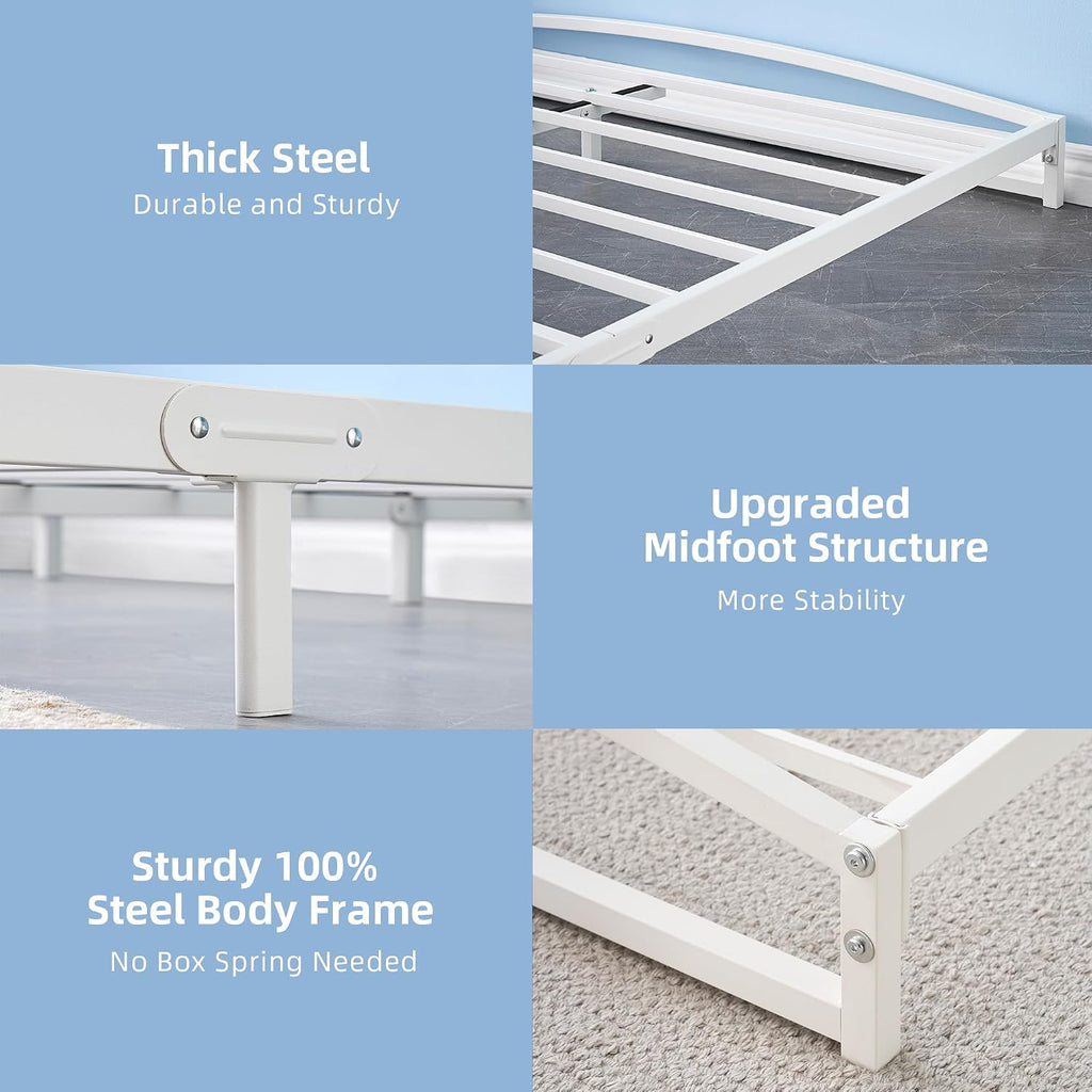 GAOMON Low Bed Frame King Size, 6 Inch Heavy Duty Metal Platform King Bed Frame with Arch Design, Easy Assembly, Strong Bearing Capacity, Under Bed Storage, No Box Spring Needed - White
