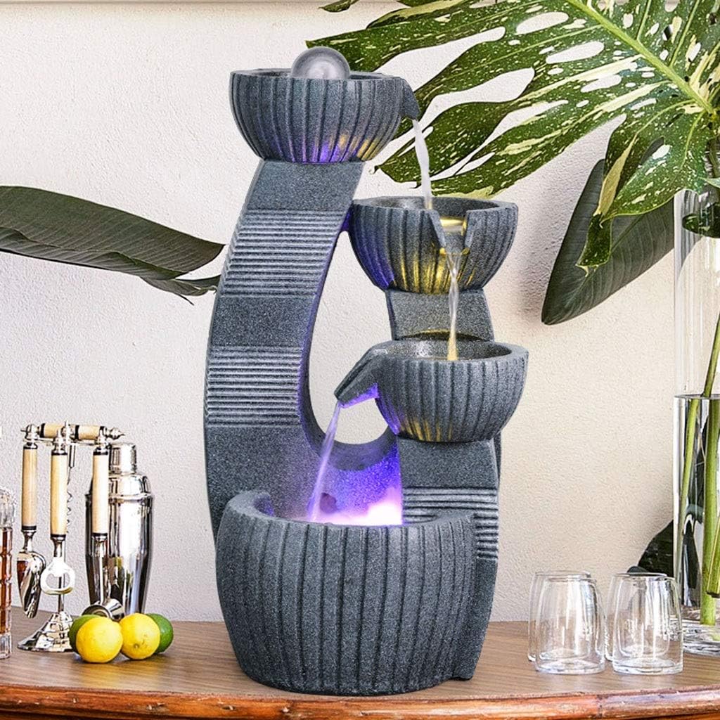 Indoor Fountain/Water Fountain Indoor/Outdoor Table-Top Water Fountain 4 Tiered Bowls Waterfall Water Fountain For Table Desk Yard Garden Patio Deck Home Relaxation 23.6' Height,G,With Atomizer
