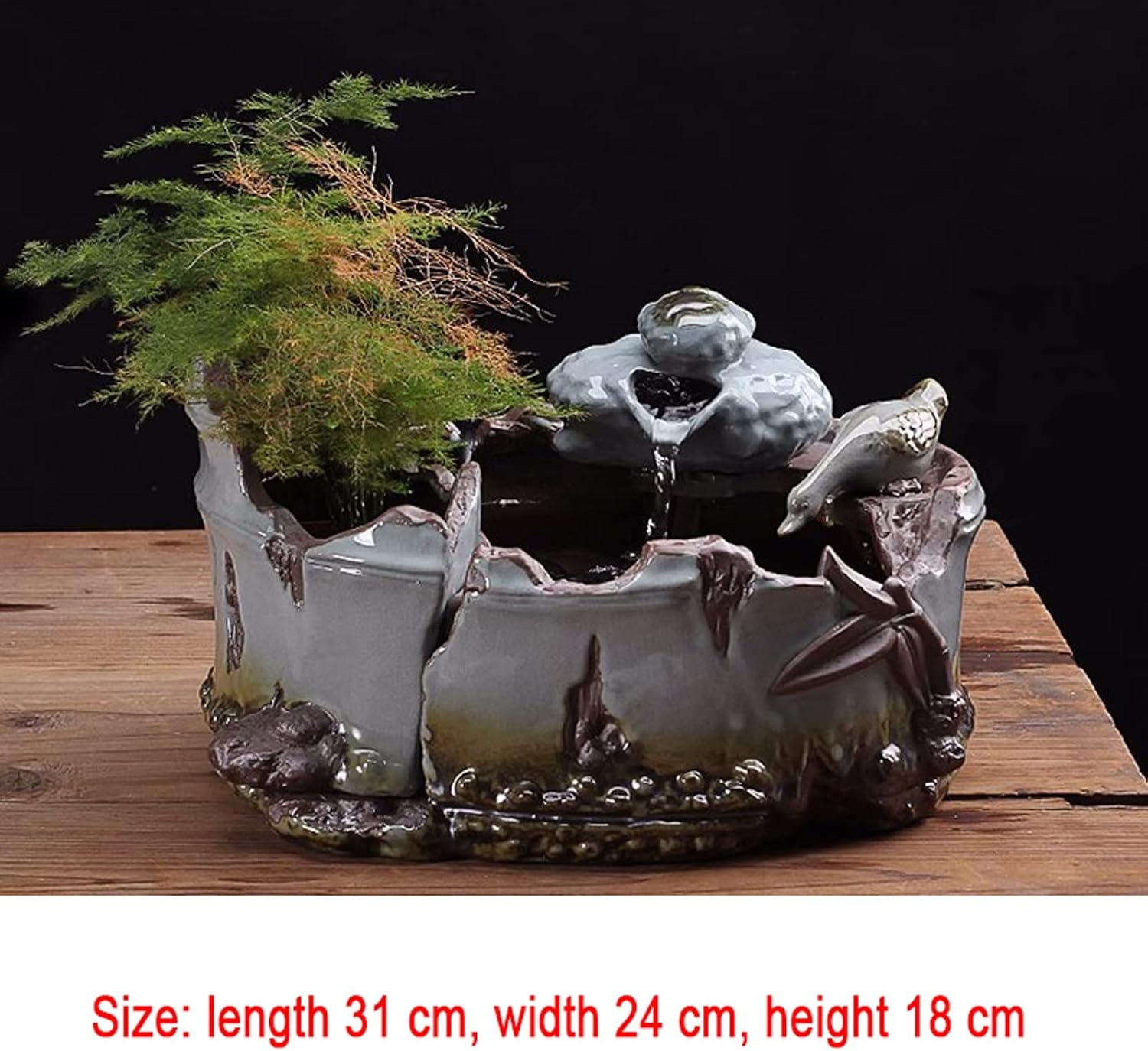 Tabletop Fountain Waterfall Ceramic Tabletop Fountain Ceramic Fountain with Imitation Old Bamboo Basin Design for Indoor and Outdoor Table Desk Office Patio Decoration Indoor Waterfall Desktop Fountai