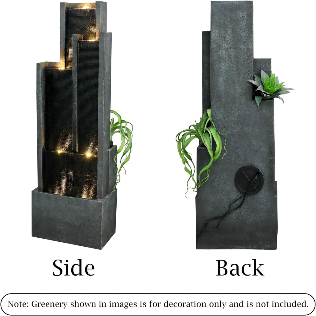 SunJet 4-Tier Modern Cascading Indoor/Outdoor Fountains and Waterfalls with LED Lights - 50.7' High Larger Water Fountain for Garden, Patio, Yard, and Deck Decor - Relaxing Water Fountain Outdoor