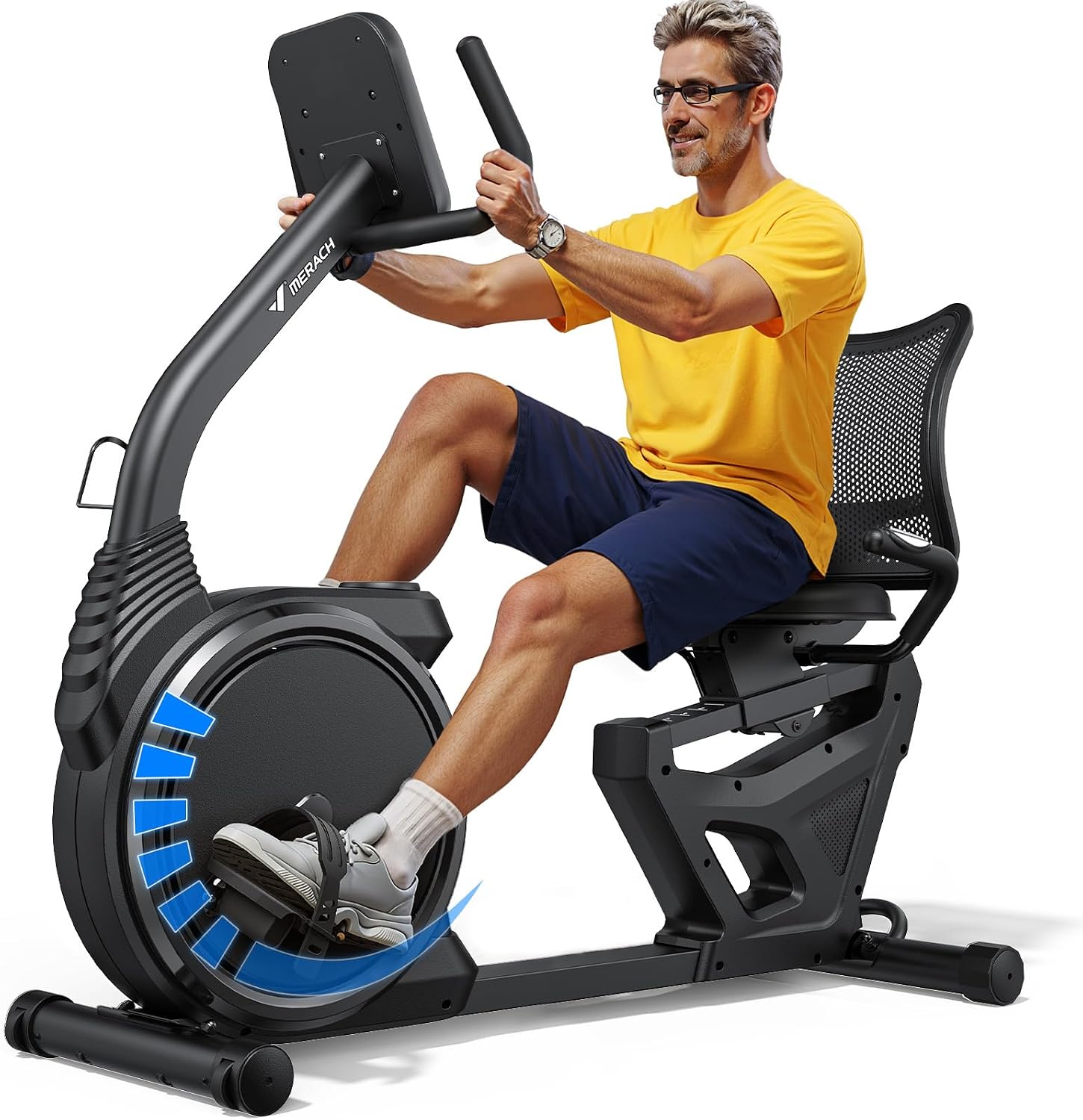 MERACH Recumbent Exercise Bikes for home, Light Commercial High-end Recumbent Bike for Seniors Adults, Magnetic Recumbent Exercise Bike with Smart Bluetooth and Exclusive App, LCD, Heart Rate Handle