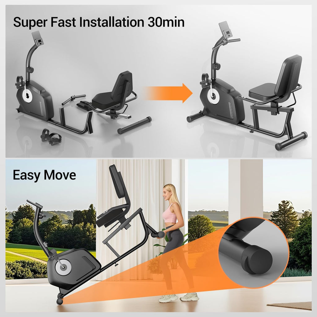 CURSOR FITNESS Recumbent Exercise Bike, Quiet Magnetic Staionary Bikes for Seniors & Adults, Recumbent Staionary Bike with 16-level Resistance & Adjustable Seat,Heart Rate Grips,350 LBS & LCD Monitor