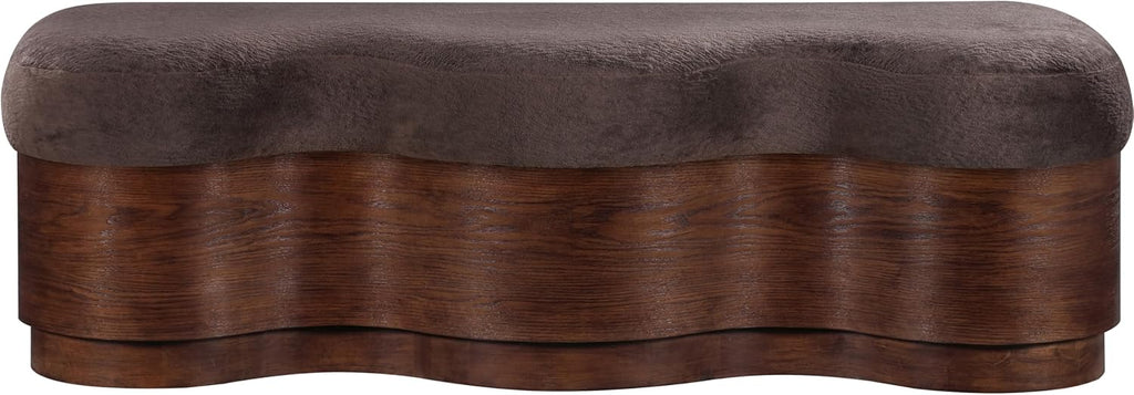 Meridian Furniture 22082Brown Savoy Collection Art Deco Bench with Soft Brown Velour Fur Fabric, Rich Brown Walnut Finish, Mix of Solid Wood & MDF, 60' W x 18.5' D x 18.5' H, Brown