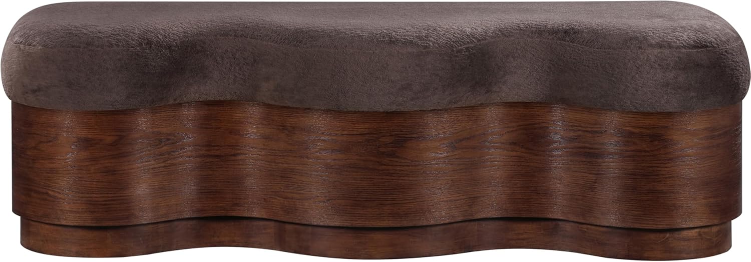 Meridian Furniture 22082Brown Savoy Collection Art Deco Bench with Soft Brown Velour Fur Fabric, Rich Brown Walnut Finish, Mix of Solid Wood & MDF, 60' W x 18.5' D x 18.5' H, Brown