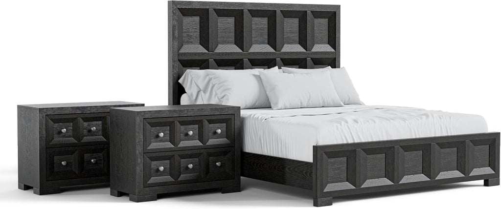 Furniture of America Dannen Modern Solid Wood 3-Piece Bedroom Set with Oversized Nightstand, Cedarwood-Lined Bottom and Felt-Lined Top Drawers, Box Spring Needed, King, Weathered Black
