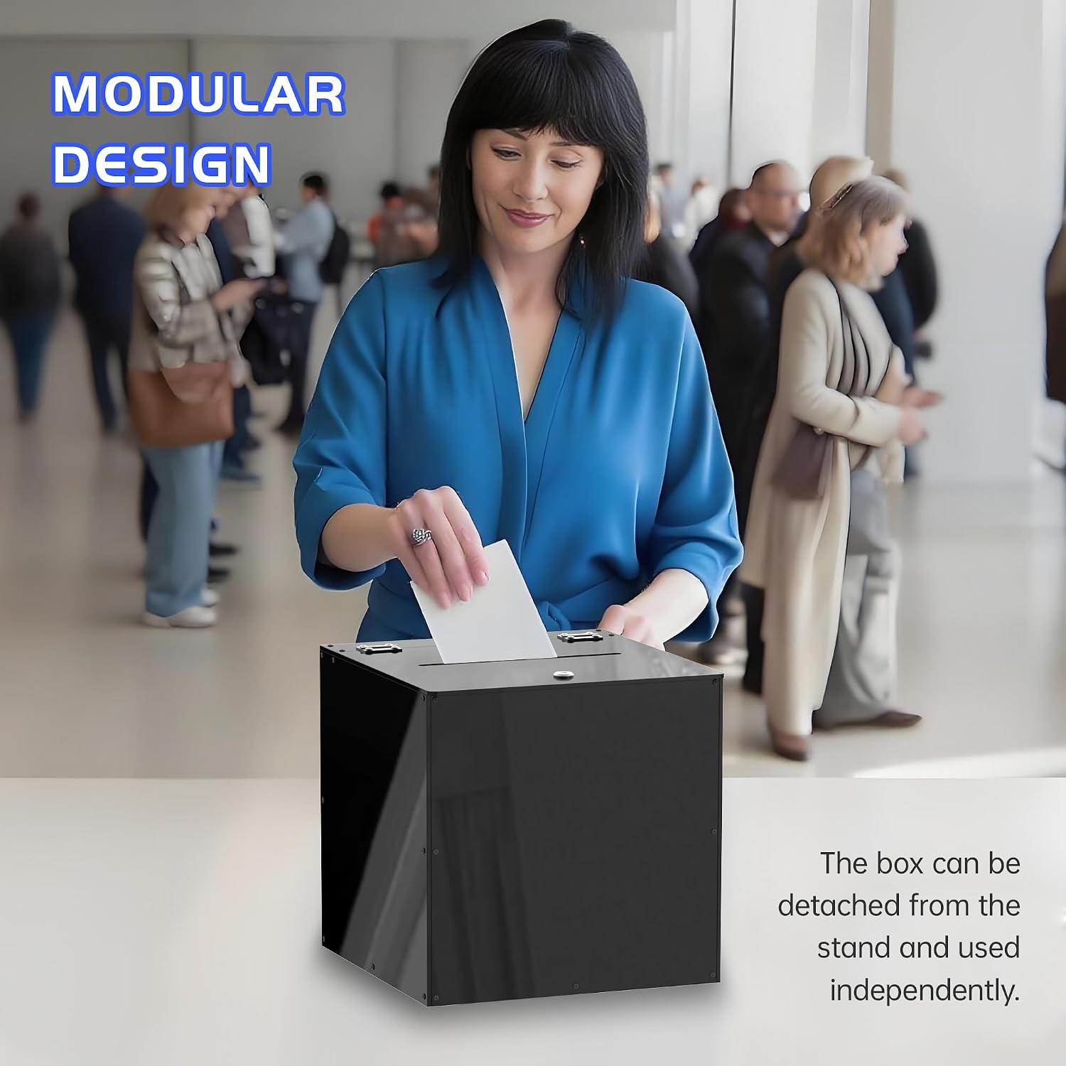 Acrylic Donation Box with Stand on Wheels, Mobile Locking Offering Box for Church & Charity, Private Standing Suggestion Box with Casters for Office, Large Floor Ballot Box, Tithe Box (Opaque Black)