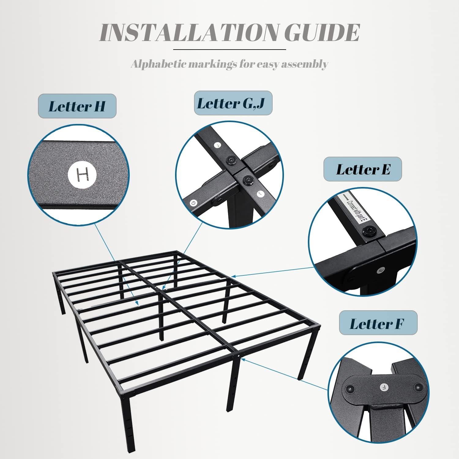 King Size Metal Bed Frame 14 'high Heavy Duty Platform Bed Can Support 3500lbs No Box Spring Needed with Under Bed Storage Space Easy Assembly Non-Slip and Noiseless Black