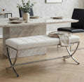 LukeAlon Modern PU Leather Dining Bench, Button Tufted Ottoman Bench with X-Shape Chrome Finish Upholstered End of Bed Bench Comfy Entryway Bench for Bedroom Kitchen, White