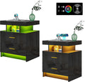 WOOVIVS Night Stand Set 2 with USB/Type-C/Wireless Charging Station, Blakc Nightstands with RGB Auto LED Lights, Modern Bedside Table Set of 2 with 2 Drawers for Bedroom Furniture