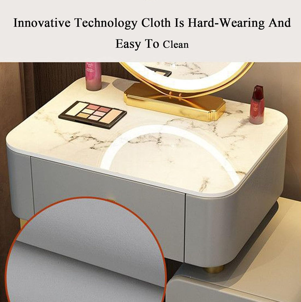 Women Dresser Table Vanity Corner Makeup Table Set Makeup with 4 Drawers Vanity Dressing Table, with LED Lighted Mirror, 3 Color Lighting Modes for Any Woman,1-60cm