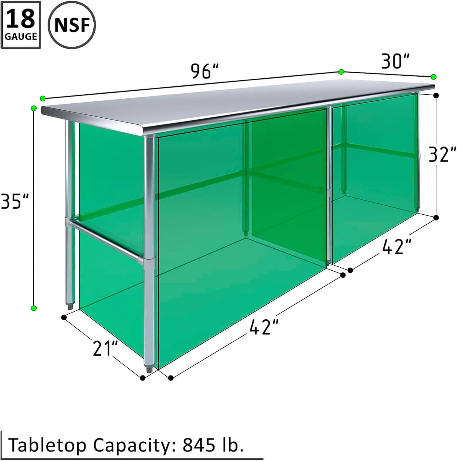 Stainless Steel Open Base Work Table | NSF Metal Prep Table & Utility Bench (96' x 30')