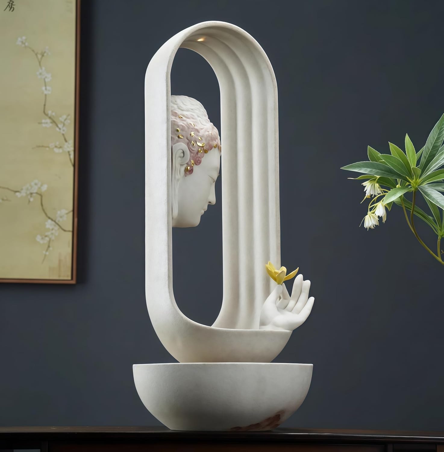 Tabletop Fountains, Buddha Water Fountain Indoor, Buddha Statue for Home - Buddha Statue Indoor/Outdoor, Buddha Decor & Gifts, Buddah, Buda, Budda, Buddhas, Chinese Decor & Gifts, Feng Shui (Grey)