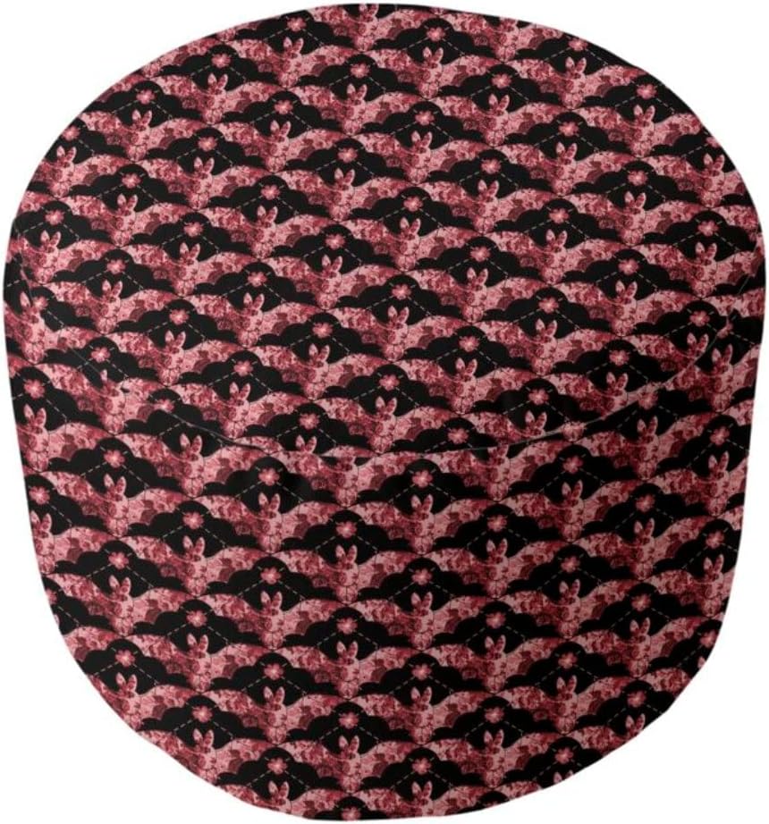 Stylish 20'' Wide Round Geometric Printed Cube Ottoman Create A Bold Statement in The Livingroom | UV, Scratch & Fade Resistant Vanity Stool Super Soft Extra Plush Comfy Bench Red Black Color