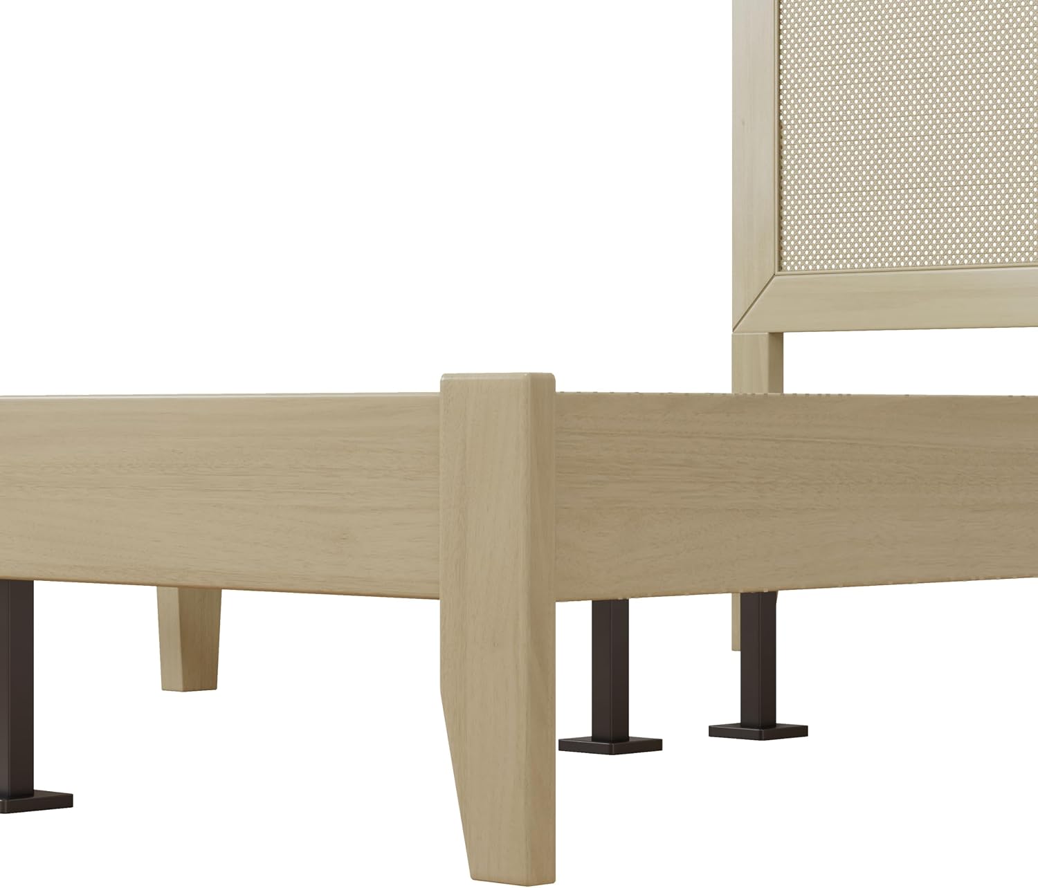 Christopher Knight Home Eudoca Natural Farmhouse Wooden Queen Bed Frame with Woven Rattan Headboard, Rubberwood Platform Bed Frame Queen Size, Rectangular Queen Size Bed Frame, No Box Spring Needed